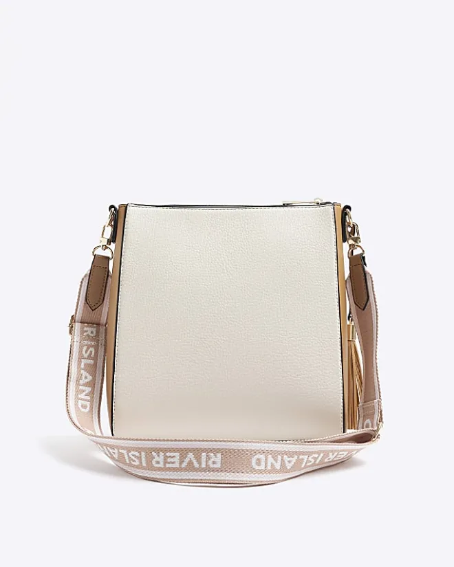 River Island webbing messenger cross body bag Cream Outlet