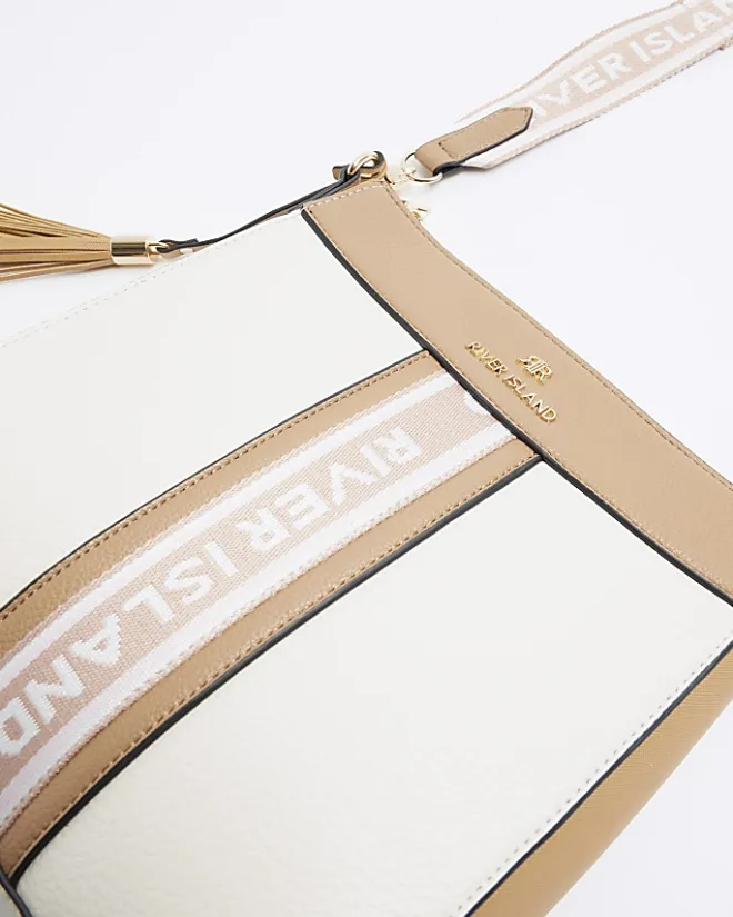 River Island webbing messenger cross body bag Cream Outlet