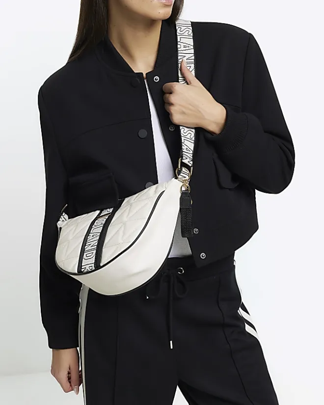 River Island webbing quilted cross body bag Cream Hot