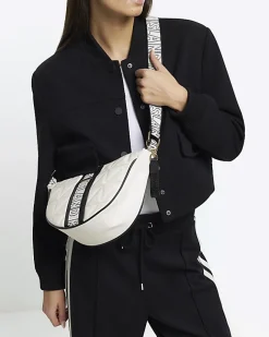 River Island webbing quilted cross body bag Cream Hot