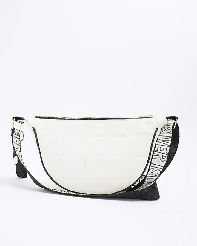 River Island webbing quilted cross body bag Cream Hot