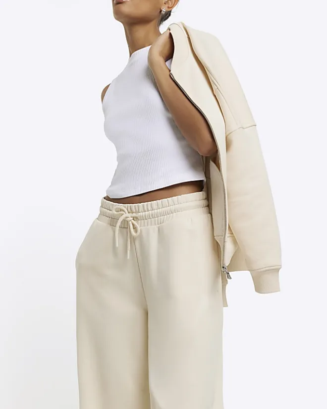 River Island wide leg joggers Cream Online
