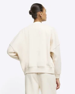 River Island zip up bomber sweatshirt Cream Sale