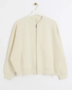 River Island zip up bomber sweatshirt Cream Sale
