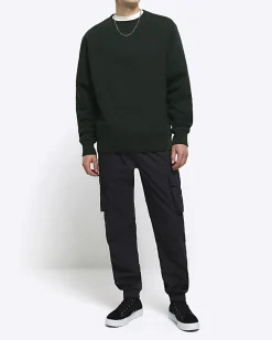 River Island Dark regular fit plain sweatshirt Green Outlet