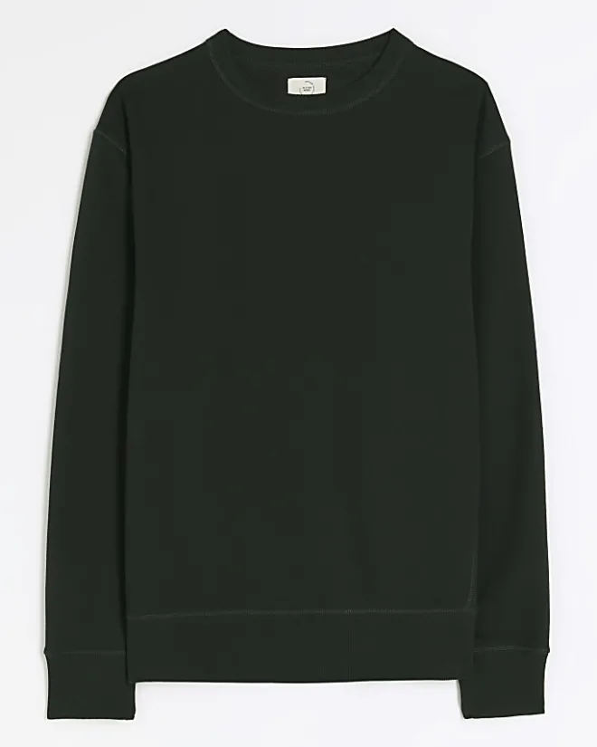 River Island Dark regular fit plain sweatshirt Green Outlet