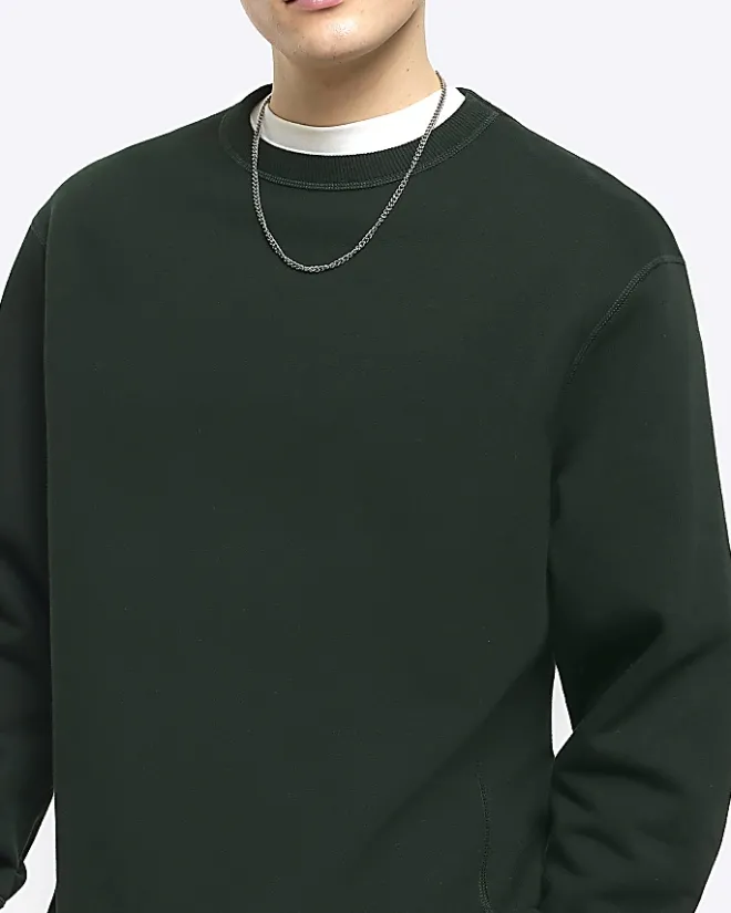 River Island Dark regular fit plain sweatshirt Green Outlet