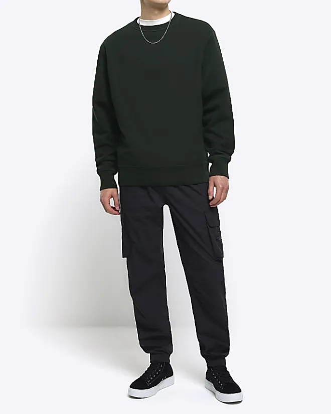 River Island Dark regular fit plain sweatshirt Green Outlet