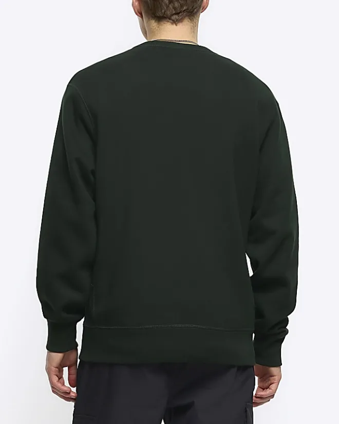 River Island Dark regular fit plain sweatshirt Green Outlet