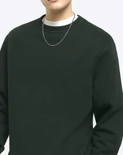River Island Dark regular fit plain sweatshirt Green Outlet