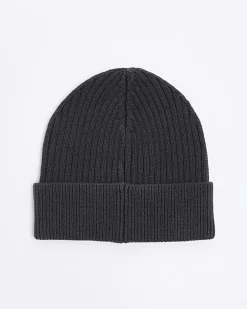 River Island Dark rib beanie Grey Fashion