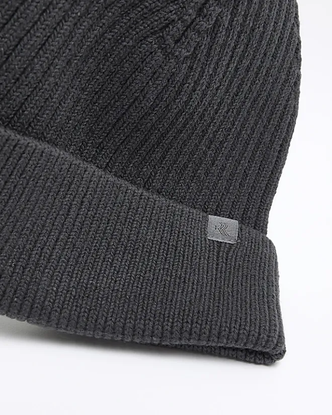 River Island Dark rib beanie Grey Fashion