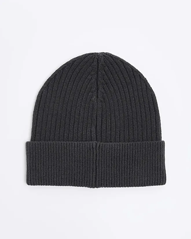 River Island Dark rib beanie Grey Fashion
