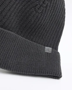 River Island Dark rib beanie Grey Fashion