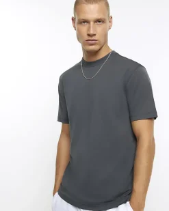 River Island Dark slim fit t-shirt Grey Fashion