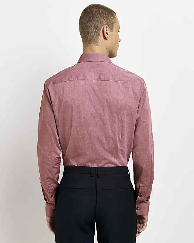 River Island Dark slim fit long sleeve shirt Pink Sale