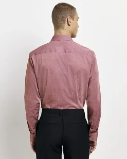 River Island Dark slim fit long sleeve shirt Pink Sale