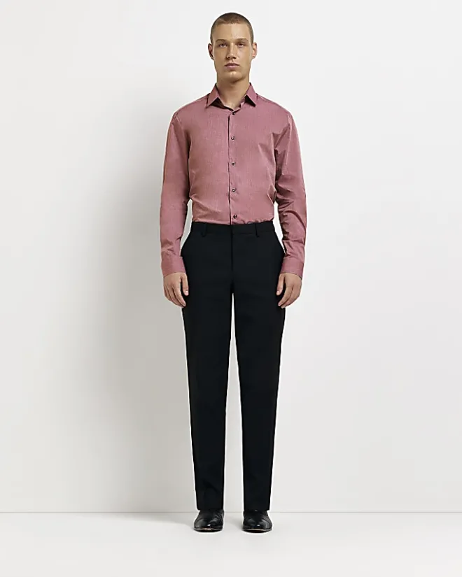 River Island Dark slim fit long sleeve shirt Pink Sale