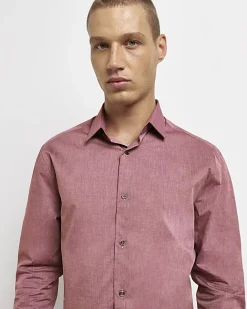 River Island Dark slim fit long sleeve shirt Pink Sale