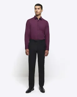 River Island Dark slim fit smart shirt Purple Sale