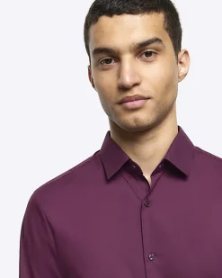 River Island Dark slim fit smart shirt Purple Sale