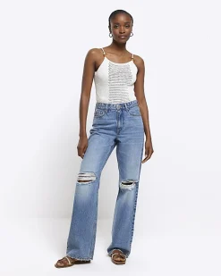 River Island Ecru crochet beaded cami top Cream Sale