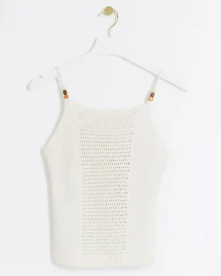 River Island Ecru crochet beaded cami top Cream Sale