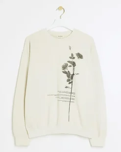 River Island Ecru floral graphic sweatshirt Cream Fashion