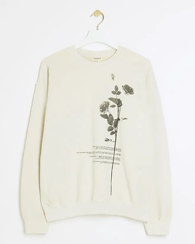 River Island Ecru floral graphic sweatshirt Cream Fashion