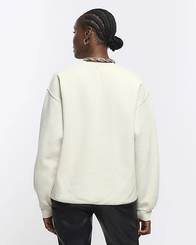 River Island Ecru floral graphic sweatshirt Cream Fashion
