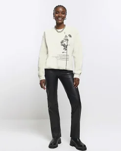 River Island Ecru floral graphic sweatshirt Cream Fashion