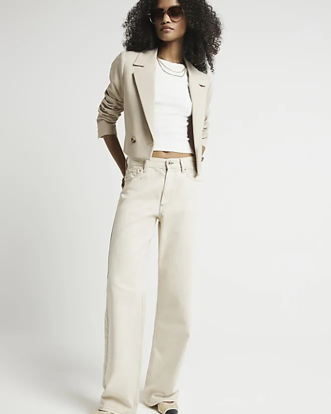 River Island Ecru high waisted relaxed straight jeans Cream Best