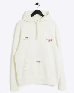 River Island Ecru regular fit embossed graphic hoodie Stone Sale