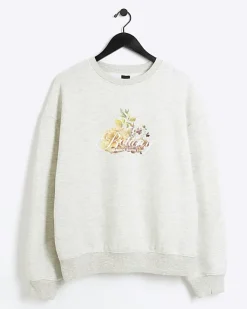 River Island Ecru regular fit floral graphic sweatshirt Stone Outlet