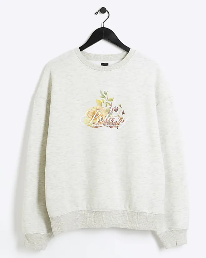 River Island Ecru regular fit floral graphic sweatshirt Stone Outlet