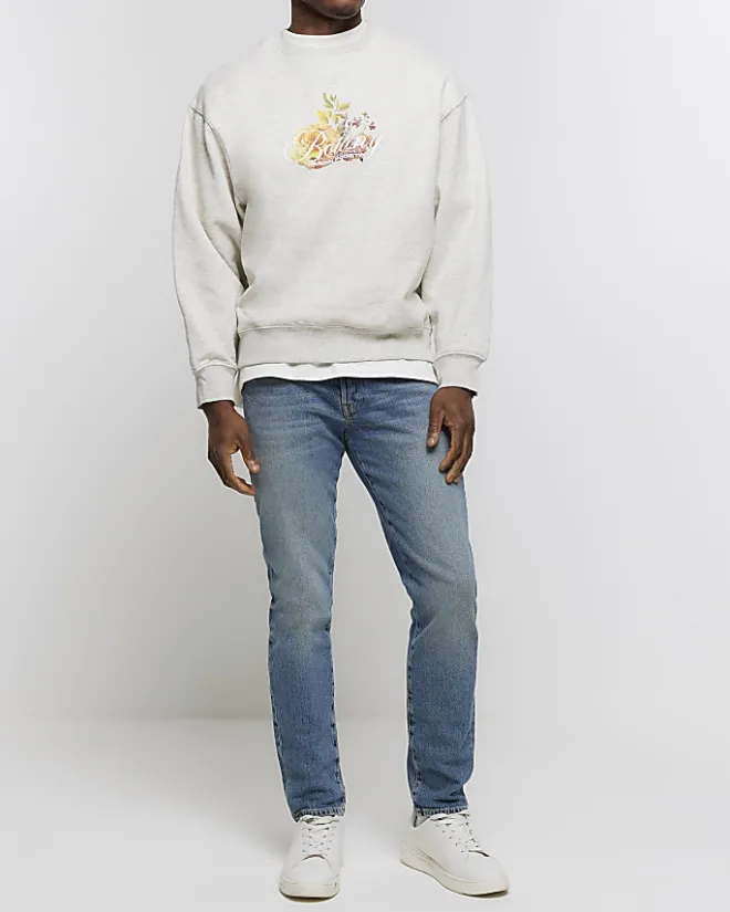 River Island Ecru regular fit floral graphic sweatshirt Stone Outlet