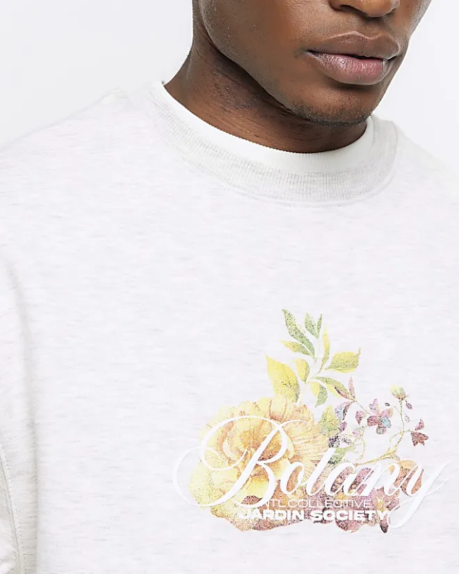 River Island Ecru regular fit floral graphic sweatshirt Stone Outlet