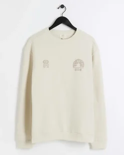 River Island Ecru Regular Fit Floral Graphic Sweatshirt Stone Hot