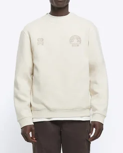 River Island Ecru Regular Fit Floral Graphic Sweatshirt Stone Hot