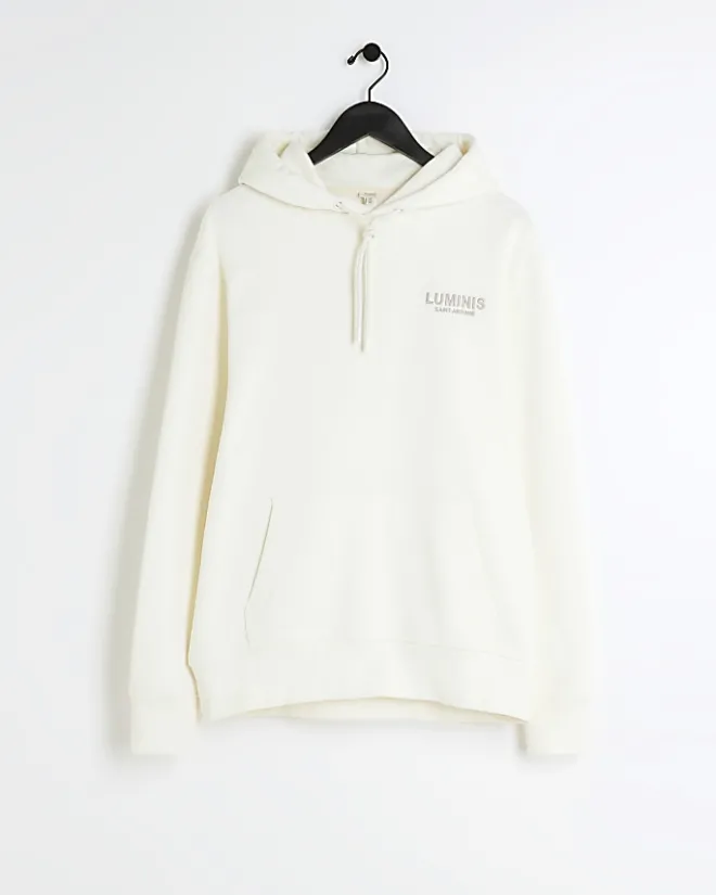 River Island Ecru regular fit graphic hoodie Stone New