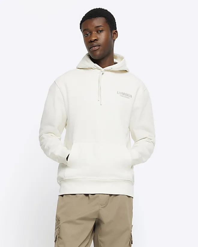 River Island Ecru regular fit graphic hoodie Stone New