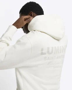 River Island Ecru regular fit graphic hoodie Stone New