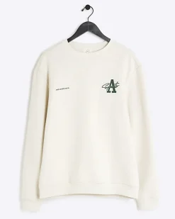 River Island Ecru regular fit graphic Aperton sweatshirt Stone Best