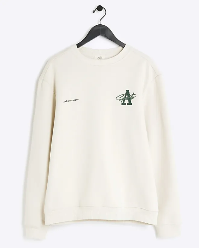 River Island Ecru regular fit graphic Aperton sweatshirt Stone Best