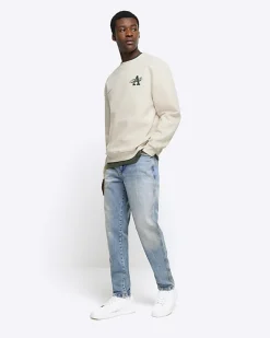 River Island Ecru regular fit graphic Aperton sweatshirt Stone Best