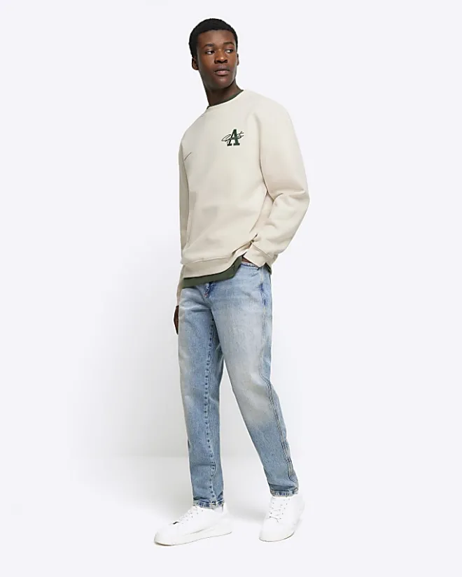 River Island Ecru regular fit graphic Aperton sweatshirt Stone Best