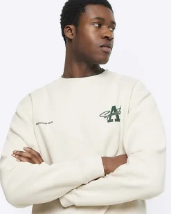 River Island Ecru regular fit graphic Aperton sweatshirt Stone Best
