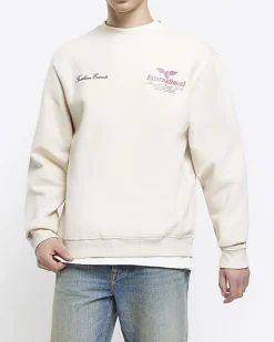 River Island Ecru regular fit graphic sweatshirt Stone Hot