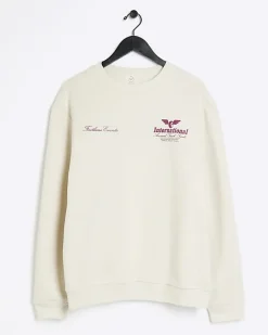 River Island Ecru regular fit graphic sweatshirt Stone Hot