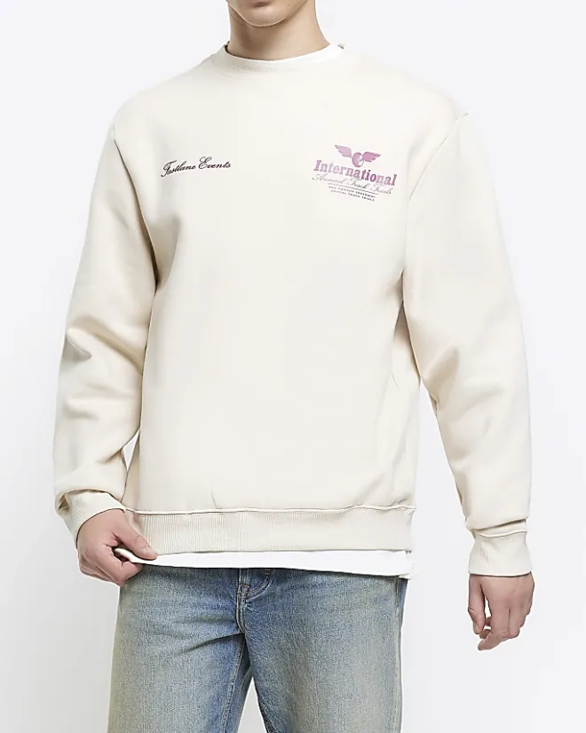 River Island Ecru regular fit graphic sweatshirt Stone Hot